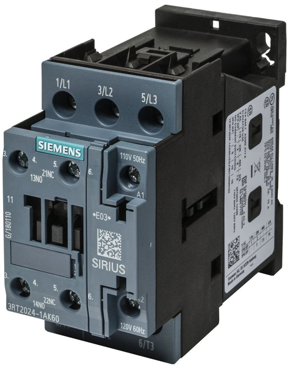 Industrial Controls Contactors & Accessories Siemens 3RT20241AK60 Sirius 3Rt 3 Pole Contactor, 12 A, 5.5 Kw, 110 V Ac@ 50 Hz, 120 V Ac@ 60 Hz Coil