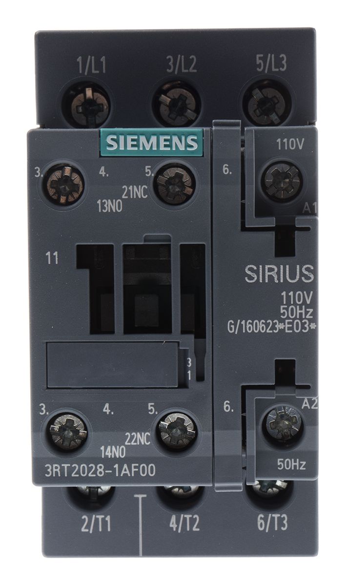 Industrial Controls Contactors & Accessories Siemens 3RT20281AF00 Sirius 3Rt2 3 Pole Contactor, 38 A, 18.5 Kw, 110 V Ac Coil